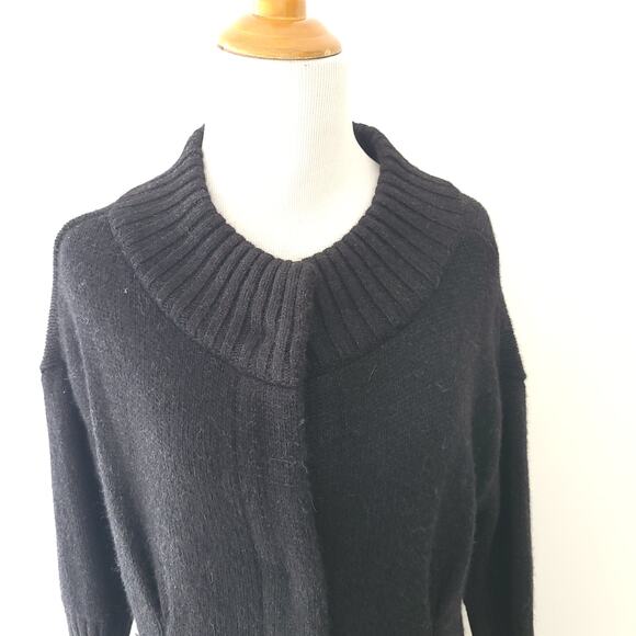 Vince Alpaca Wool Cashmere Longline Cardigan Black Snap Front Medium - Picture 4 of 14